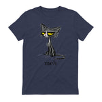 Funny Meh Cat Gift for Cat Lovers in Heather Navy - back view