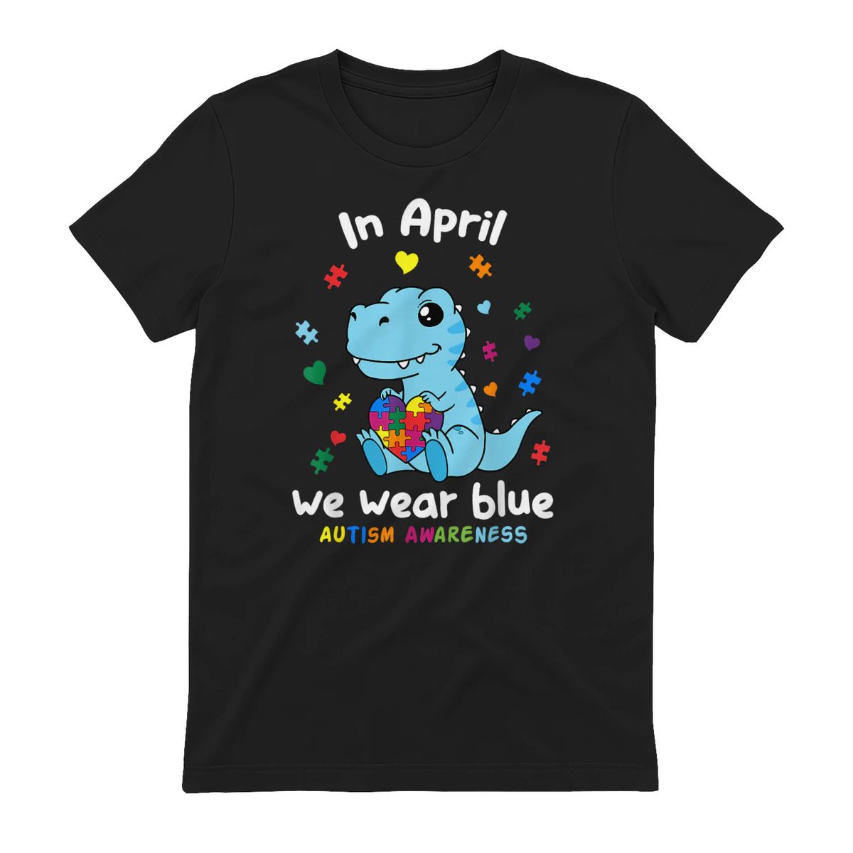 Baby Dino Autism Awareness T-Shirt in Black - back view