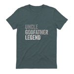 Funny Uncle Godparent Hero Message Uncle Godfather Legend For A Favorite Uncle Family Baptism T-Shirt - Black, Sm in Dark Heather - back view