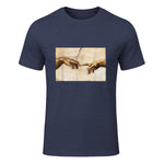 Creation of Adam Michelangelo Die Erschaffung Adams Kunst in Heather Navy - front view