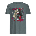 Chibi Kawaii Emo Pastel Goth Girl with Sad Bunny in Dark Heather - back view