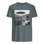 Cat Selfie With Alien UFO Funny Cat Gifts For Men Women Kid T-Shirt in Dark Heather - back view