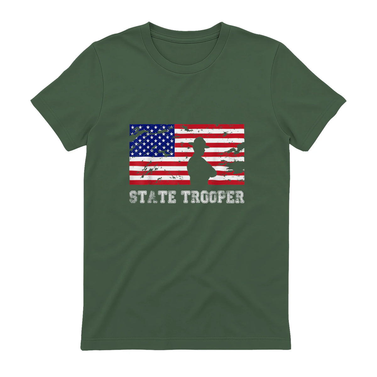 State Trooper USA Flag T-Shirt Gift T-Shirt in Military Green - back view