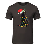 Santa Black Cat Tangled Up In Christmas Tree Lights Holiday in Dark Chocolate - front view