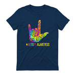 Be Kind ASL Love Sign Language Hand Autism Awareness Tie Dye in Navy - back view