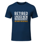 Funny Retirement Party Men's T-Shirt - Dad Humor, Classic Fit, Short Sleeve - Black in Navy - front view