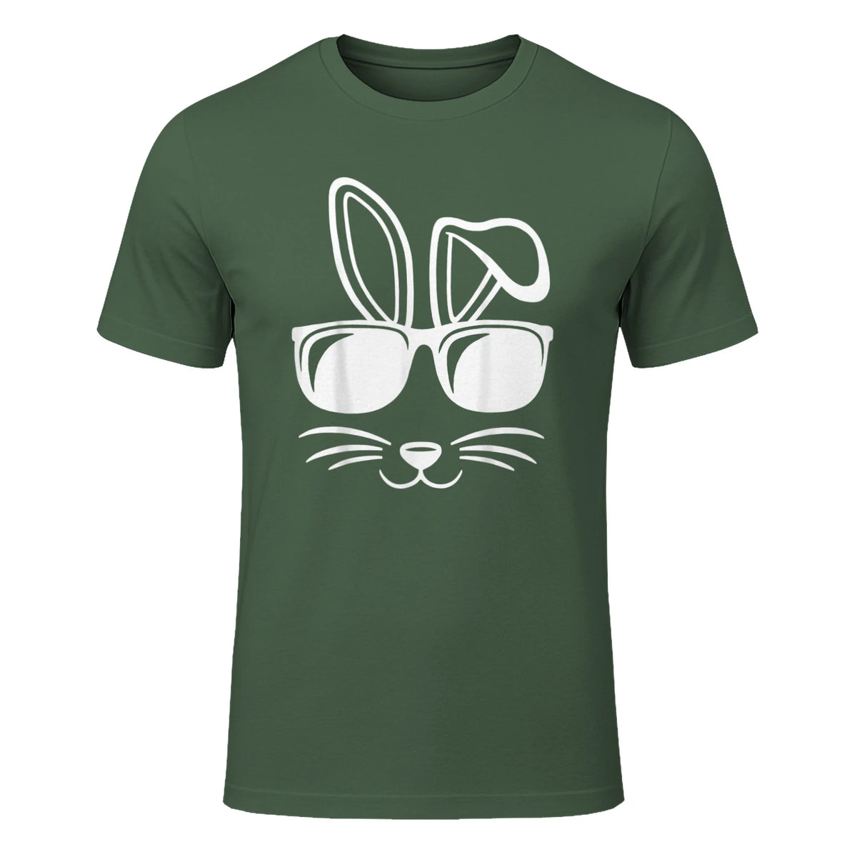 Bunny Face With Sunglasses Men Boys Kids Easter Day in Military Green - front view