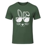Bunny Face With Sunglasses Men Boys Kids Easter Day in Military Green - front view