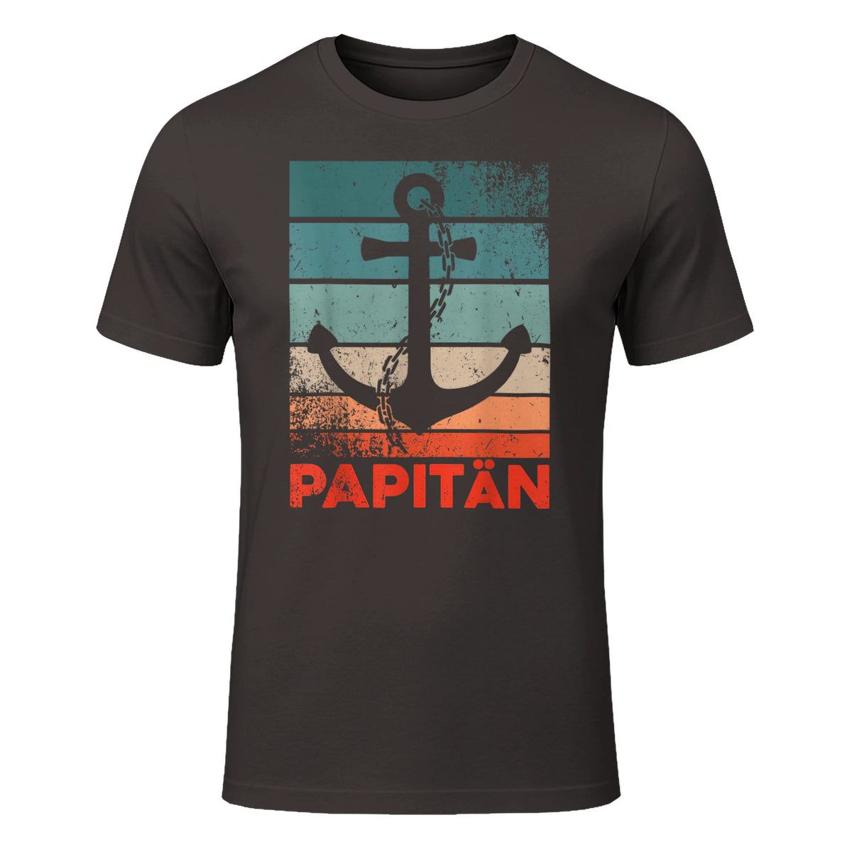 Papitän Papa und Kapitän Lustiges Retro Anker Vatertag in Dark Chocolate - front view
