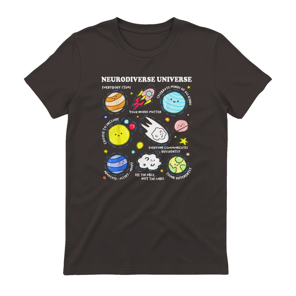 Kids Autism Awareness Neurodiverse Universe Neurodiversity in Dark Chocolate - back view