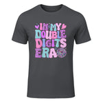 In My Double Digits Era Tenth Birthday Girl T-Shirt in Charcoal - front view