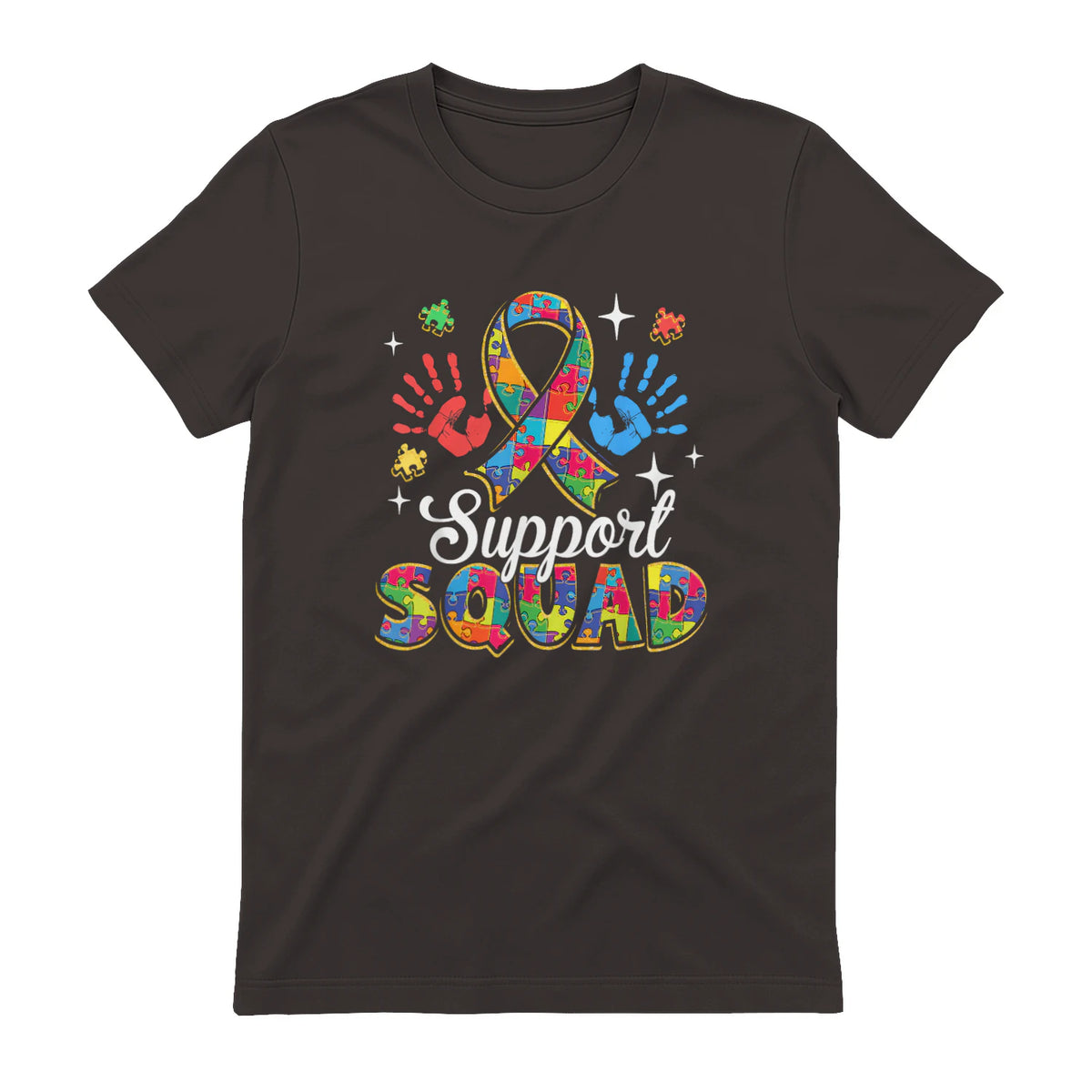Autism Awareness Autism Support Squad Family in Dark Chocolate - back view