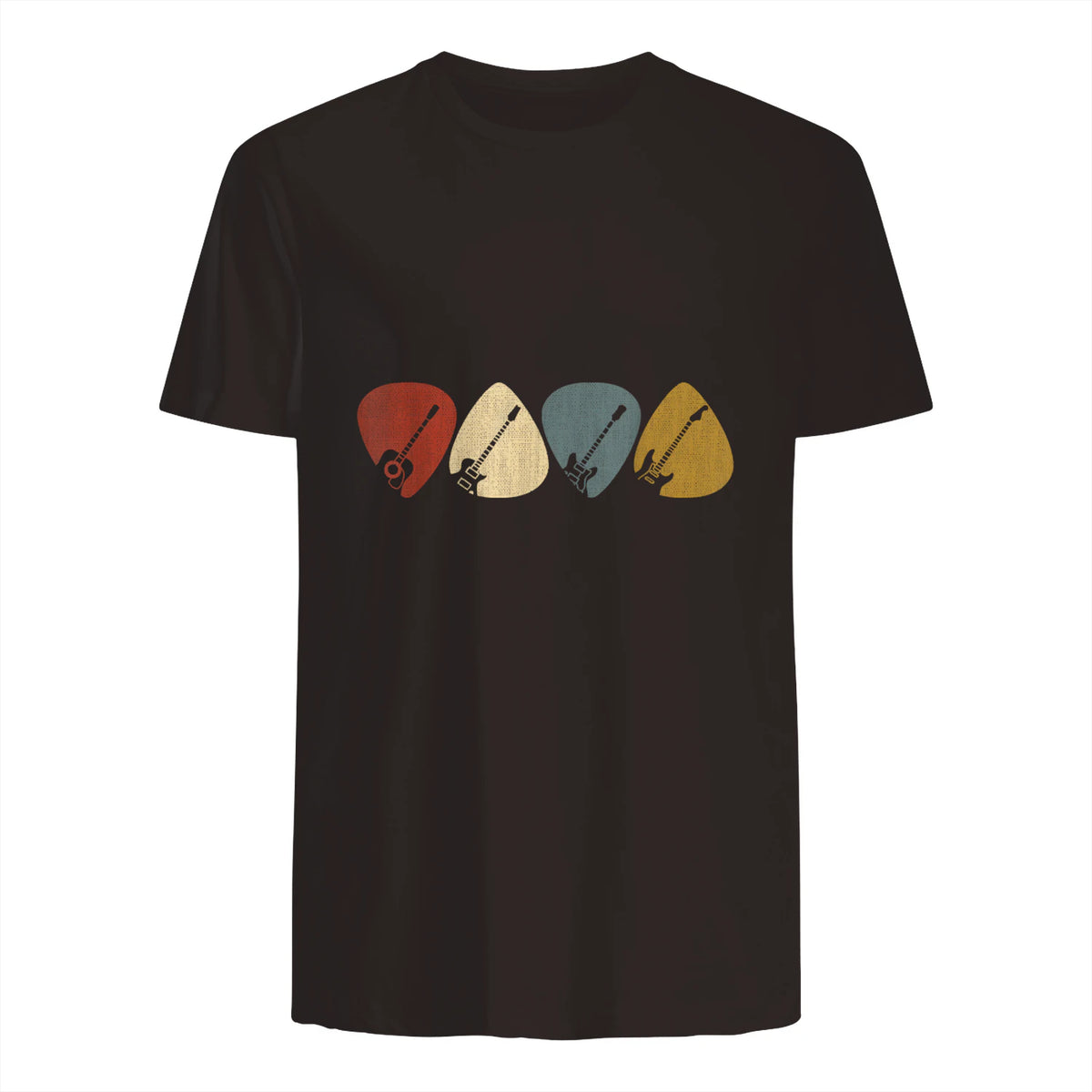 Gitarren-Auswahl-Gitarrist Retro Vintage für Gitarrenliebhaberinnen, Schwarz, S, Kurzarm, , Herren, Retro in Dark Chocolate - back view