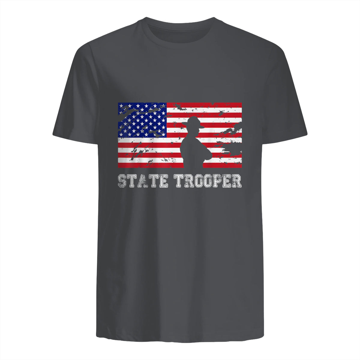 State Trooper USA Flag T-Shirt Gift T-Shirt in Charcoal - back view