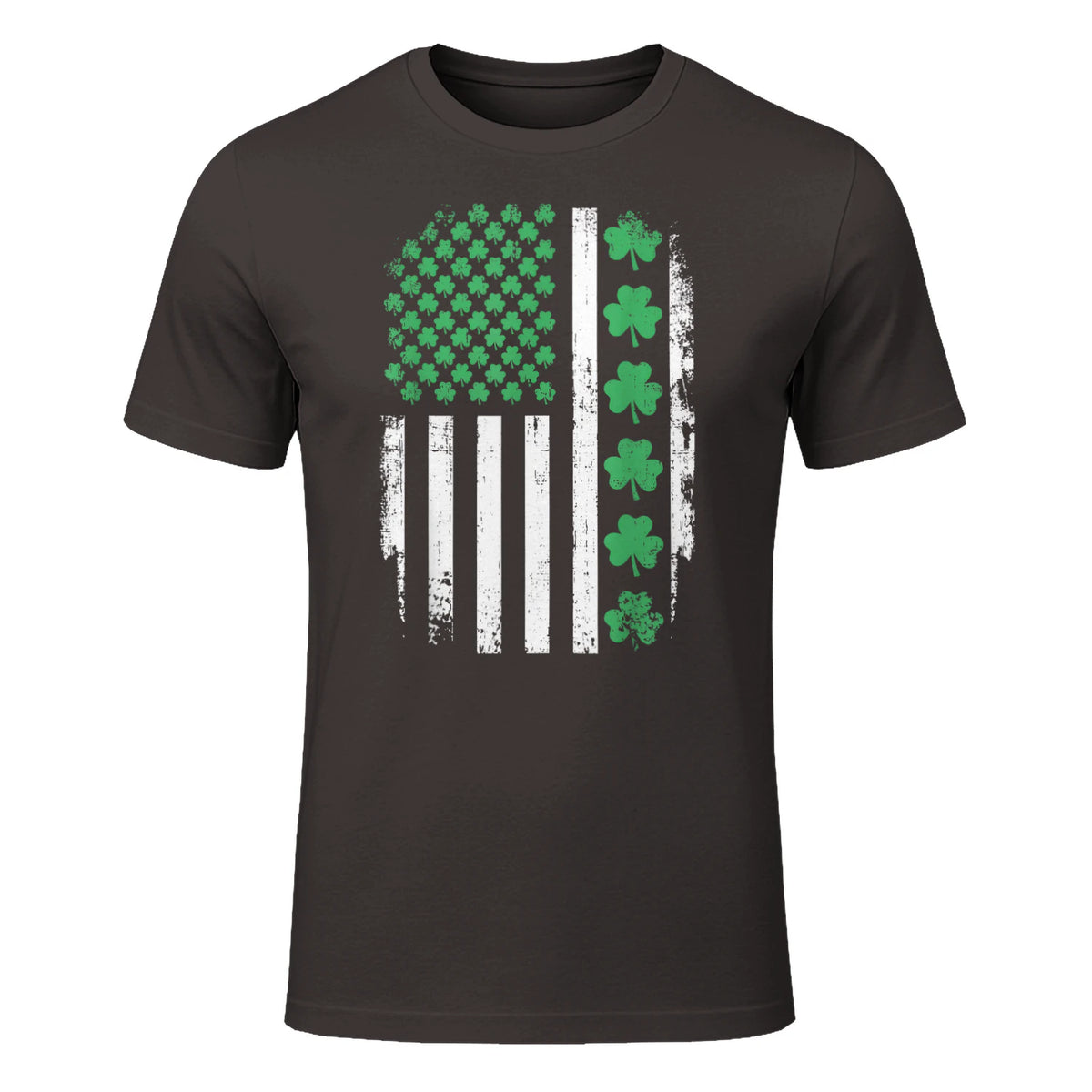 US American Flag with Shamrocks for St Patricks Day T-Shirt in Dark Chocolate - front view