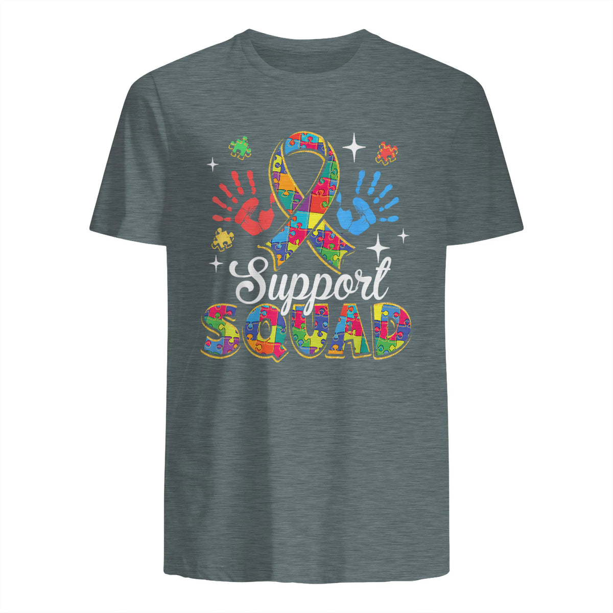Autism Awareness Autism Support Squad Family in Dark Heather - back view