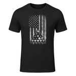 Pool Player American Flag Cue Stick and Billard Balls USA T-Shirt in Black - front view