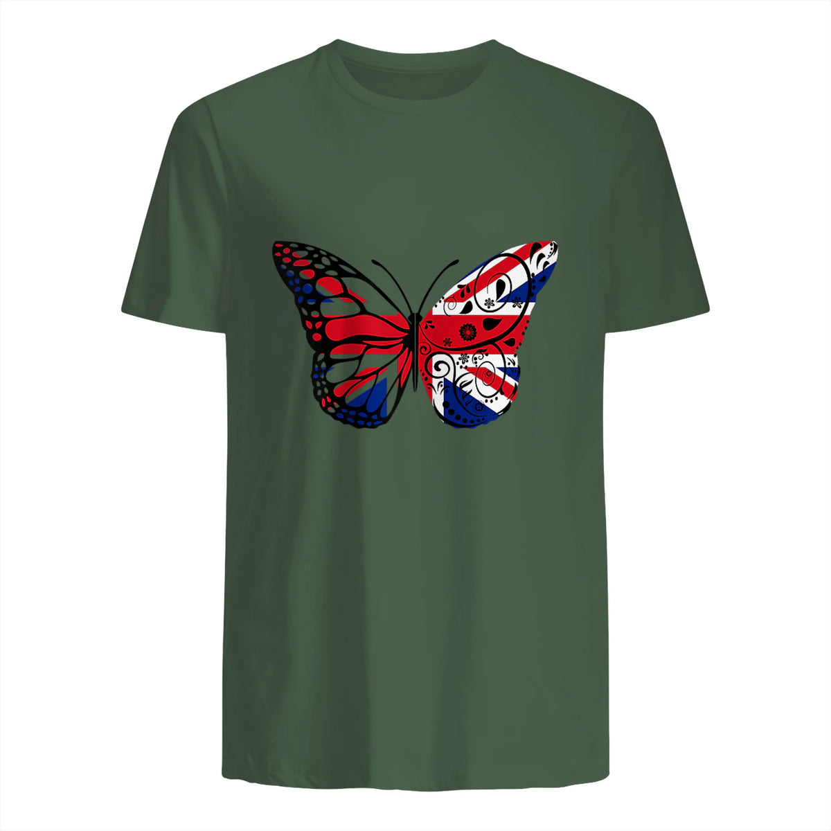 Union Jack Butterfly Butterflies Flag Wings British UK Flag in Military Green - back view