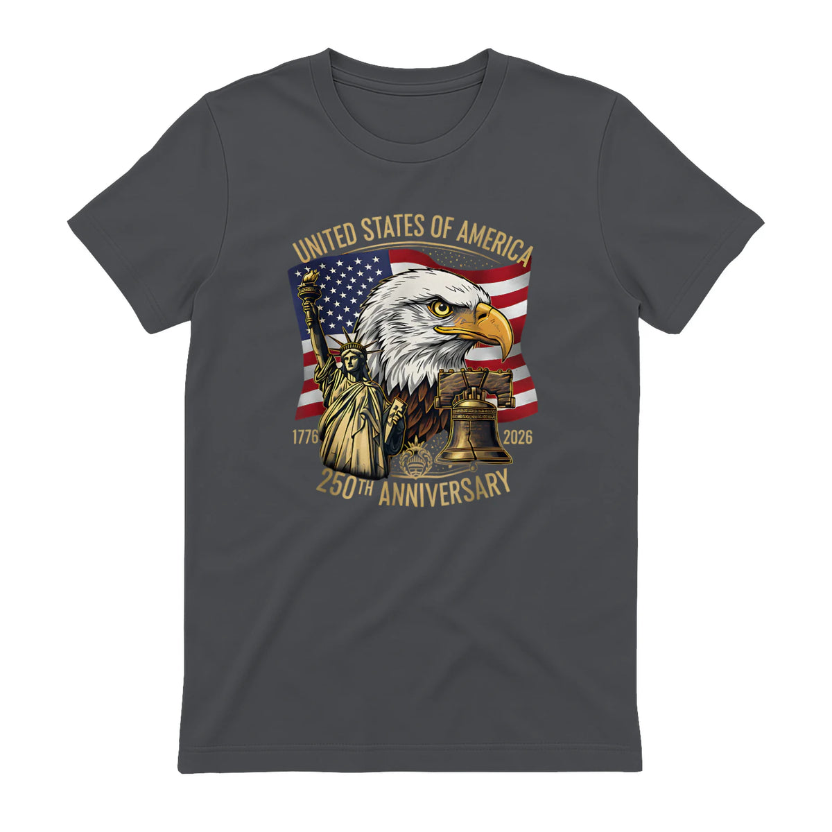 Anniversary Eagle Liberty Bell T-Shirt in Charcoal - back view
