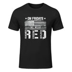 On Friday We Wear Red American Flag Military Supportive T-Shirt in Black - front view