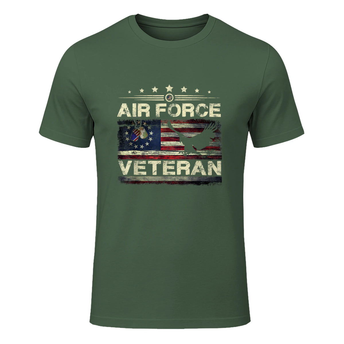 Veteran US Air Force TShirt - American Betsy Ross Flag T-Shirt in Military Green - front view