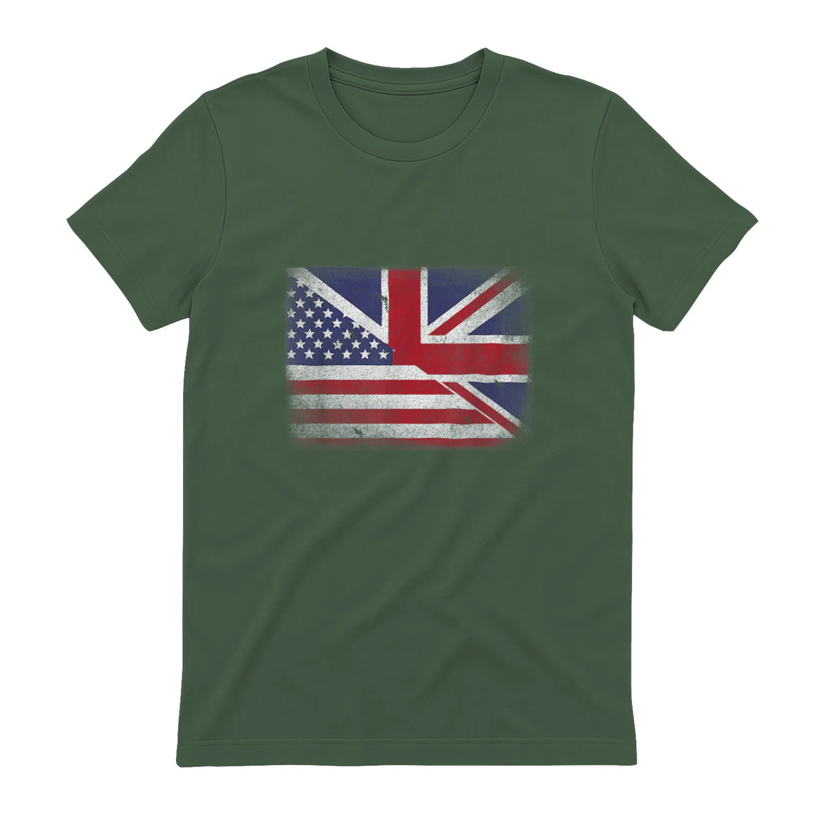 Vintage Half American Half British Flag Great Britain USA T-Shirt in Military Green - back view