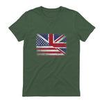 Vintage Half American Half British Flag Great Britain USA T-Shirt in Military Green - back view