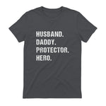 Husband Daddy Protector Hero T-Shirt in Charcoal - back view