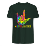Be Kind ASL Love Sign Language Hand Autism Awareness Tie Dye in Forest Green - back view