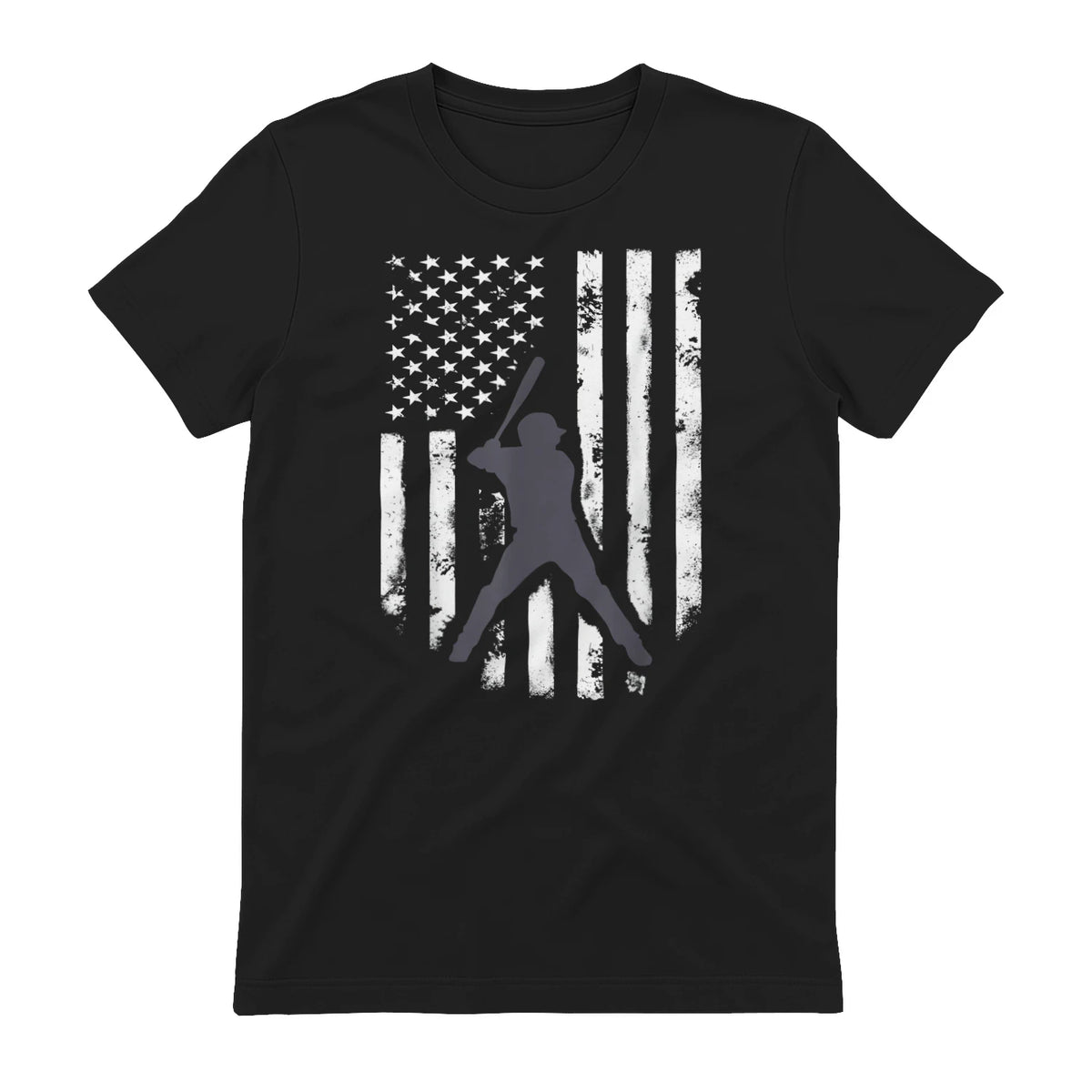 American Flag Baseball Shirt Cool Distressed Jersey Gift Tee T-Shirt in Black - back view