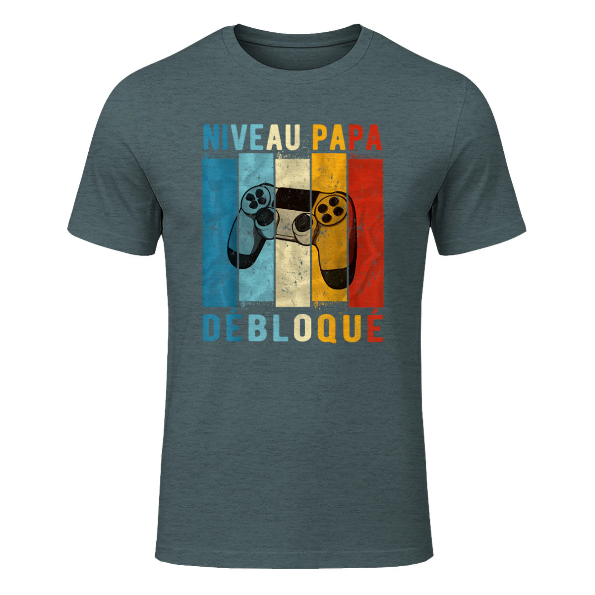 Nouveau Papa Nouvelle Naissance Annonce Gamer Humour T-Shirt in Dark Heather - front view