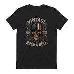 Vintage Rock Skull American Flag Guitar Retro Rock and Roll T-Shirt in Black - back view