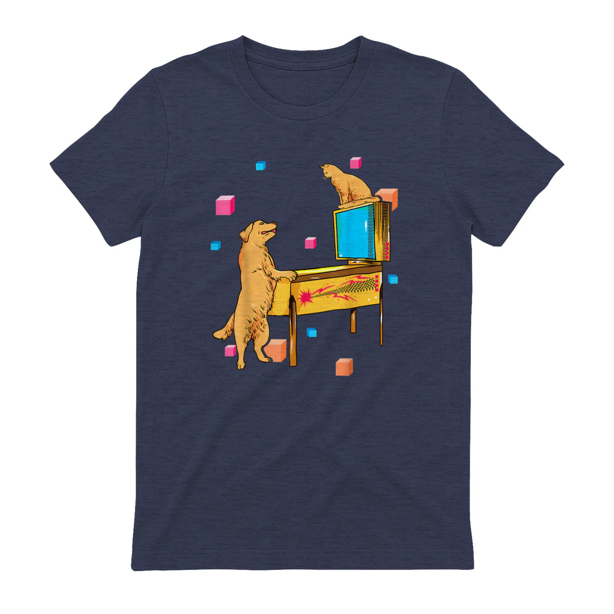 Flipper Wiz chien chat jouant au flipper in Heather Navy - back view