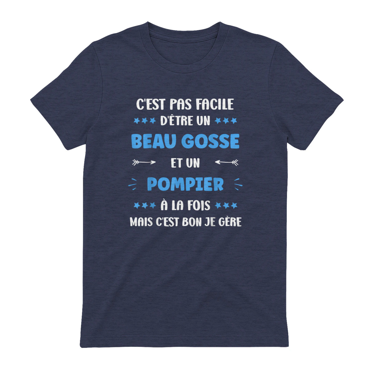 Départ Métier Super Pompier Humour Beau Gosse Pompier in Heather Navy - back view