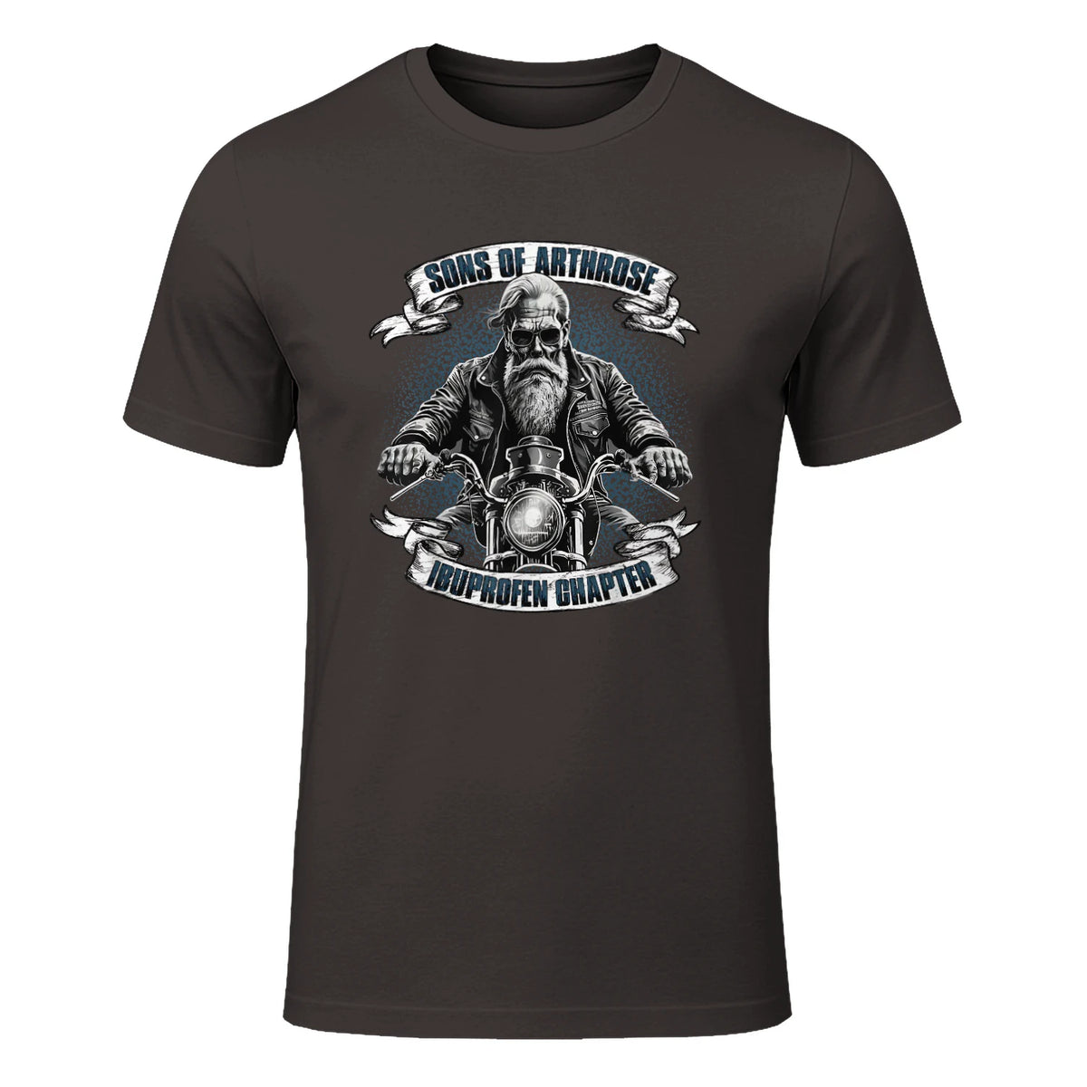 Lustiger Biker Spruch für den alten Mann - Sons of Arthrose - Ibuprofen Chapter Biker Motorradfahrer für ältere in Dark Chocolate - front view