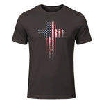 American USA Flag Christian Cross T-Shirt in Dark Chocolate - front view