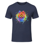 Colorful Splash Art Poméranie Portrait Pom Puppy Owner in Heather Navy - front view