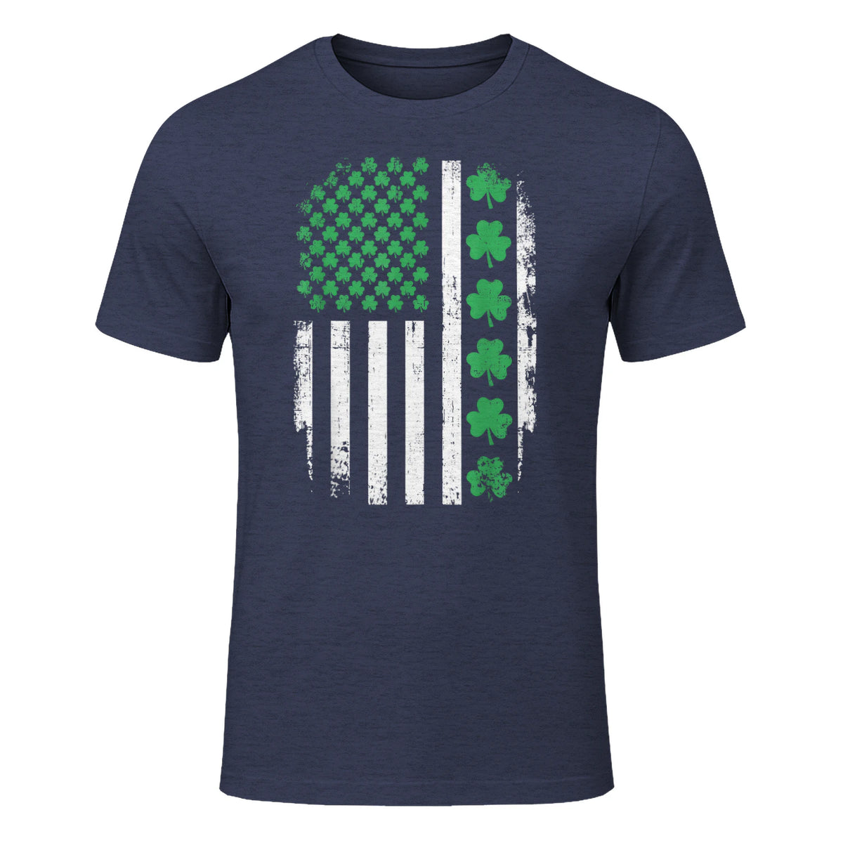 US American Flag with Shamrocks for St Patricks Day T-Shirt in Heather Navy - front view