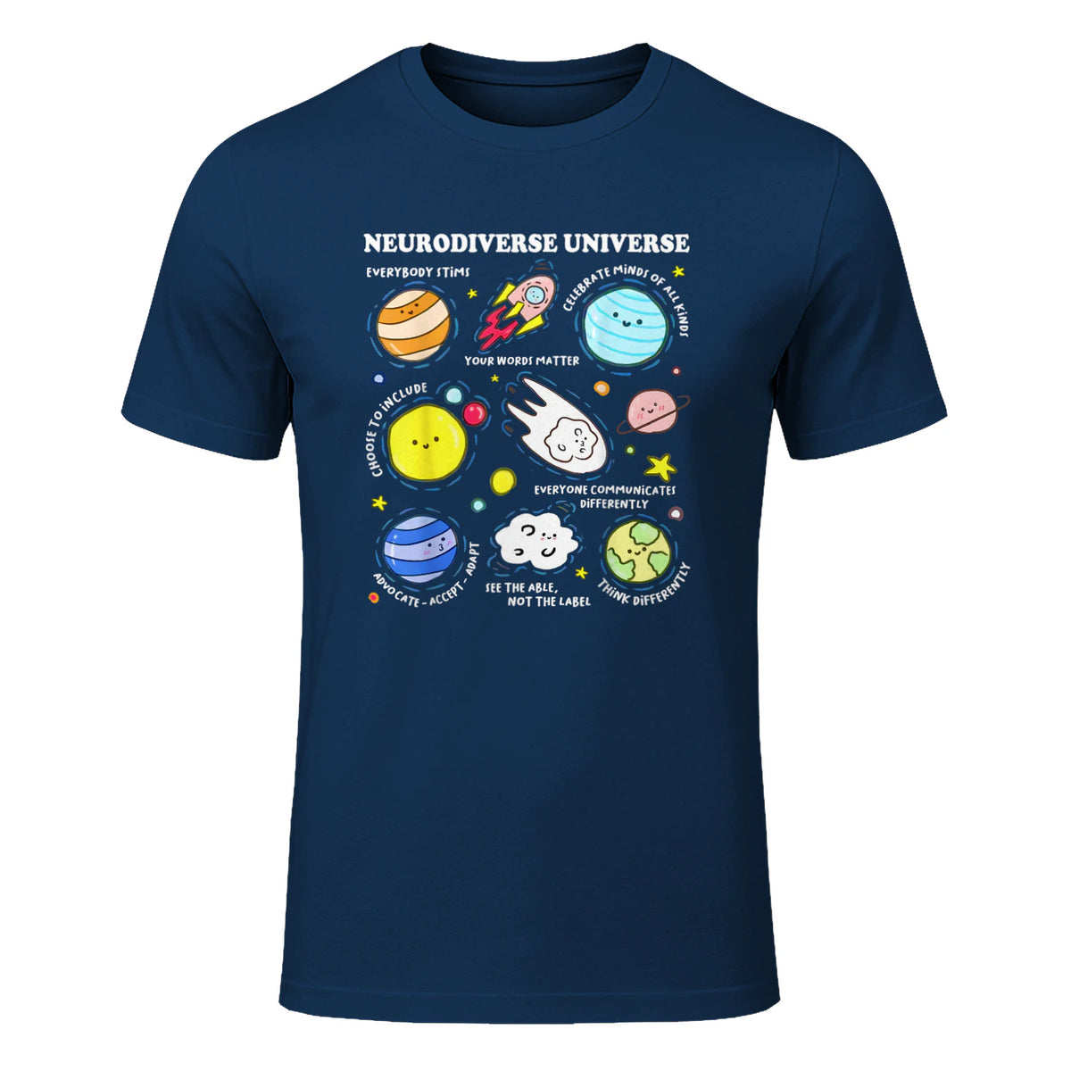 Kids Autism Awareness Neurodiverse Universe Neurodiversity in Navy - front view