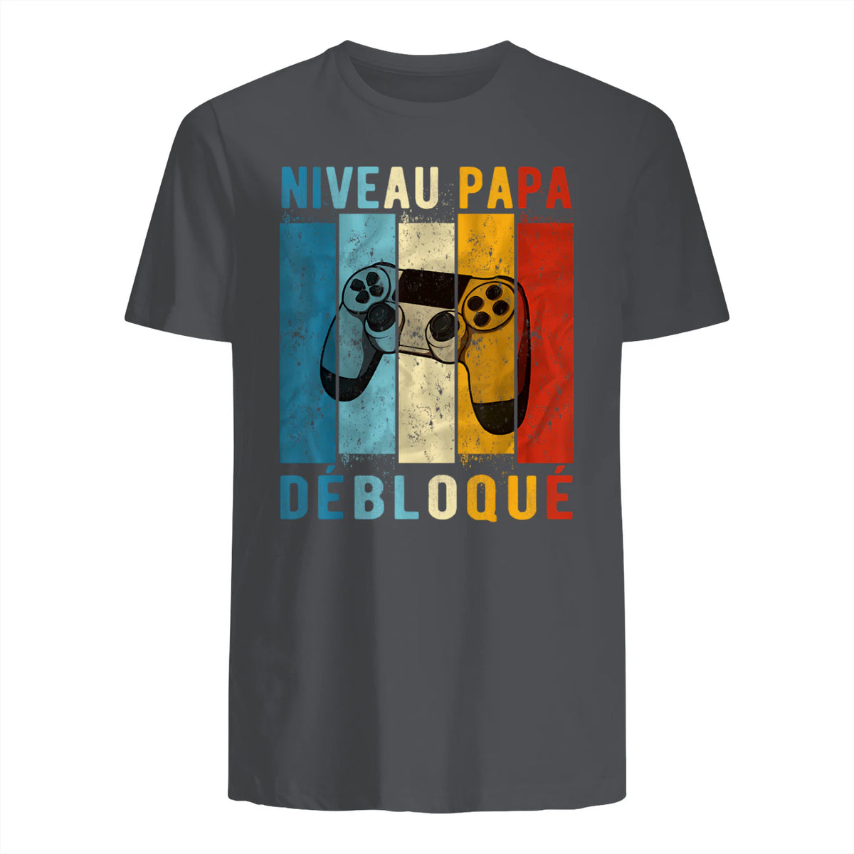 Nouveau Papa Nouvelle Naissance Annonce Gamer Humour T-Shirt in Charcoal - back view