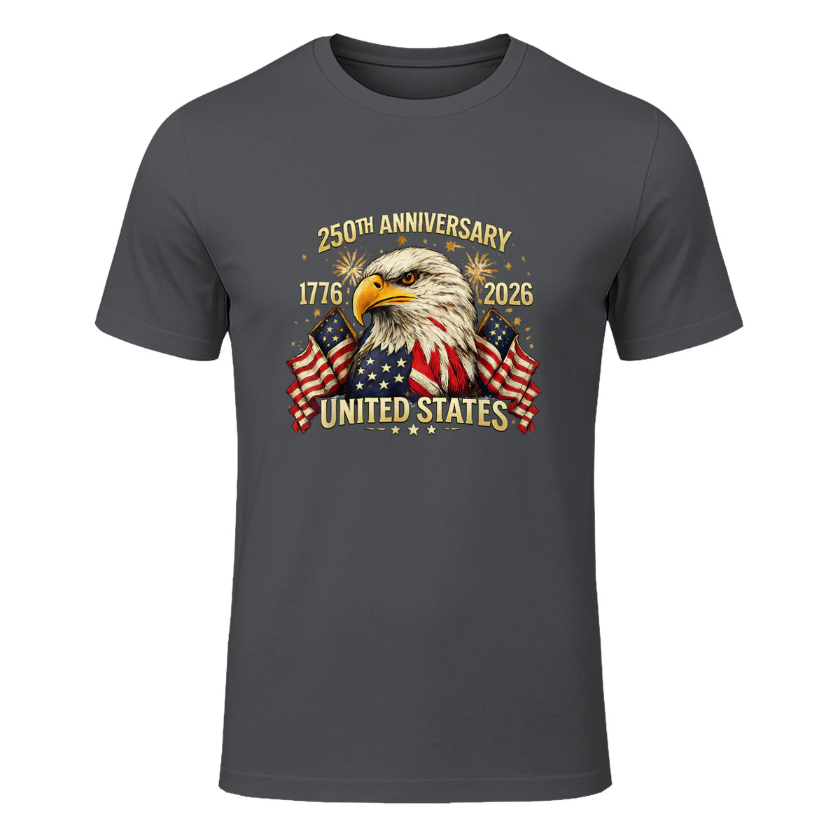 American Flag Anniversary T-Shirt in Charcoal - front view