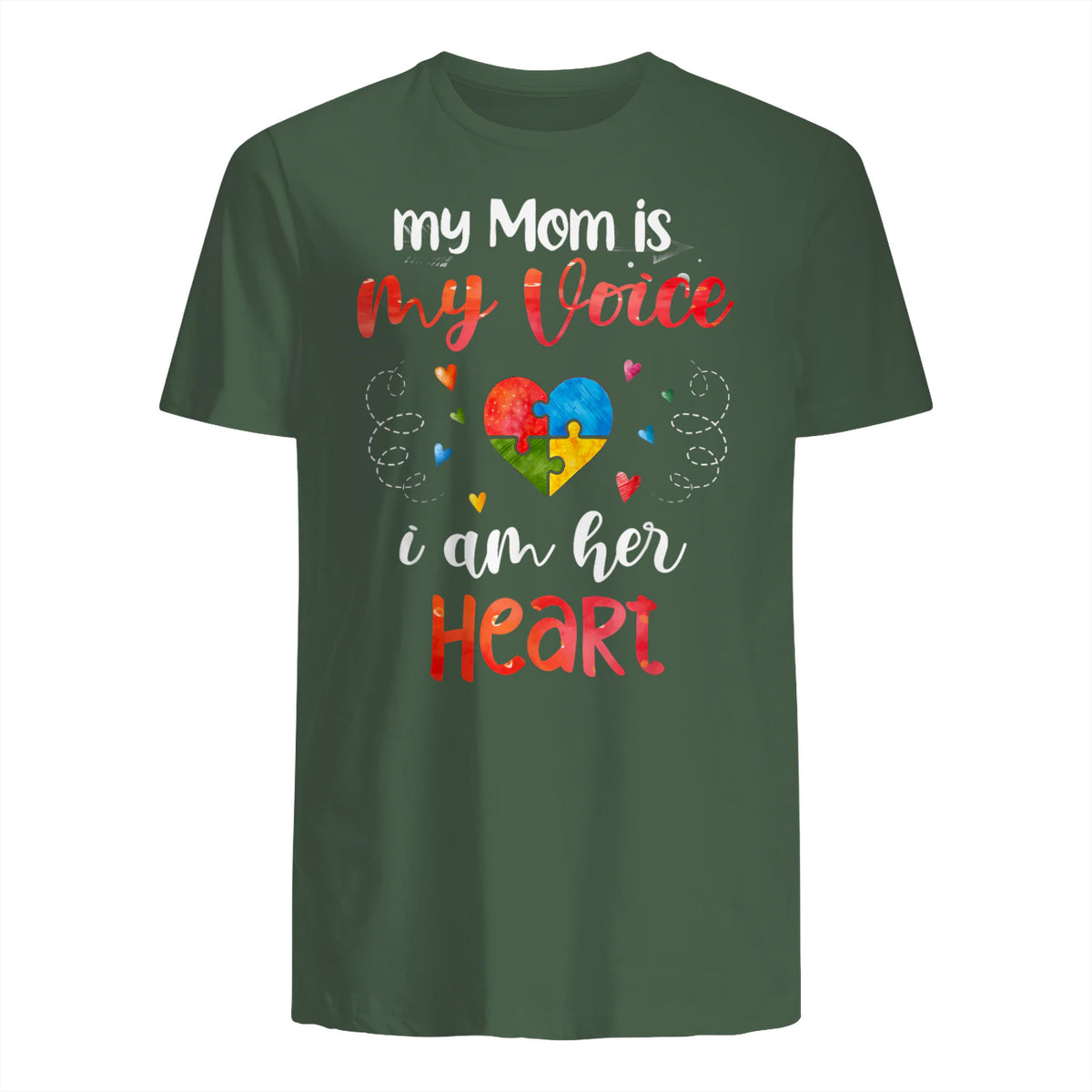 Autism Mom Support ASD T-Shirt in Military Green - back view