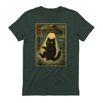 Vintage Japanese Cat Alien Cat Mom UFO Abduction Graphic T-Shirt in Forest Green - back view