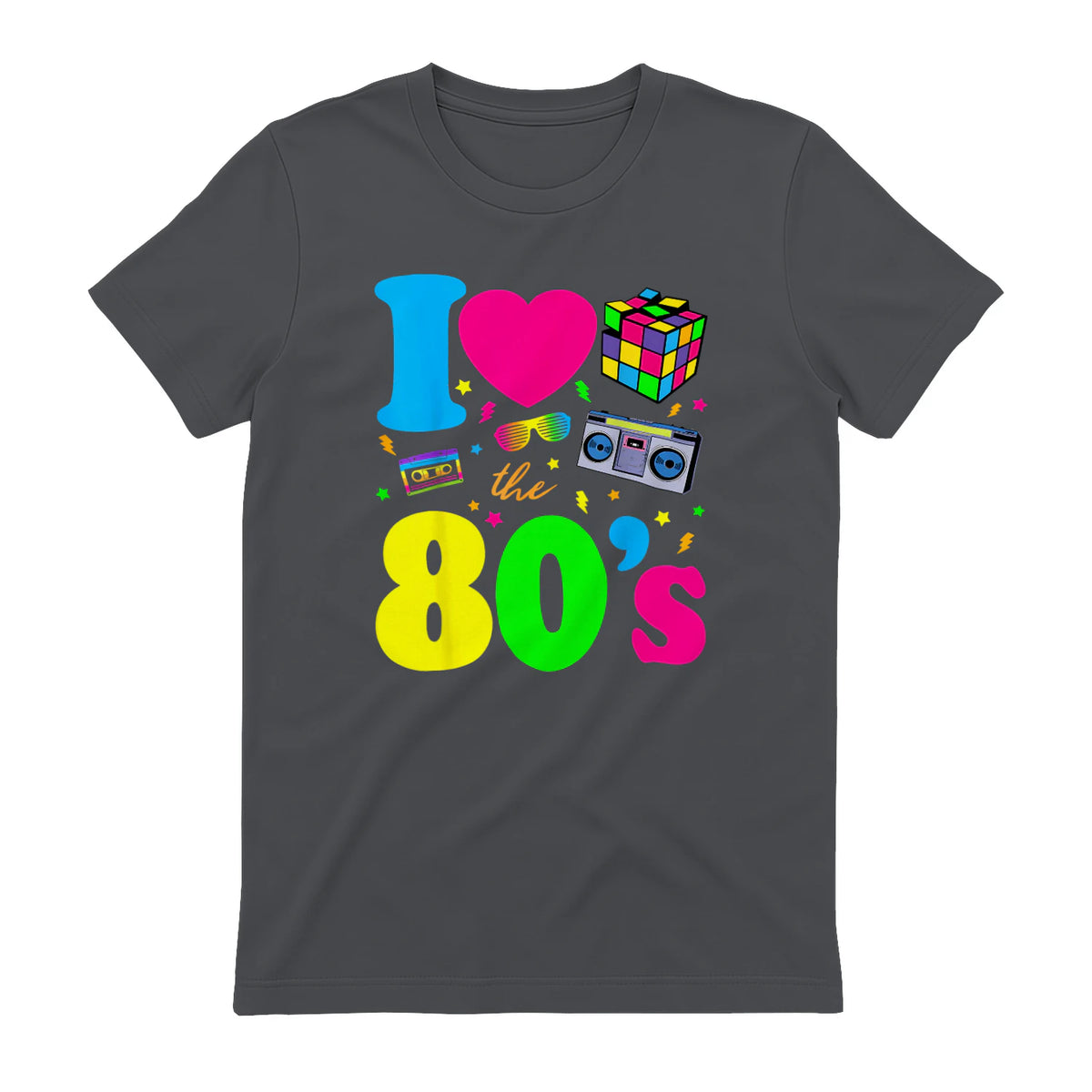 I Love the Eighties Classic Nostalgia T-Shirt in Charcoal - back view