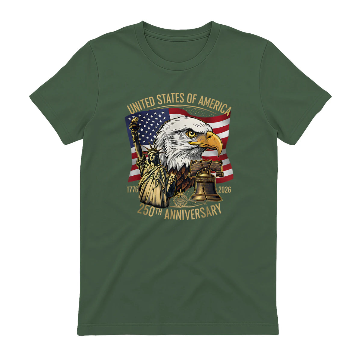 Anniversary Eagle Liberty Bell T-Shirt in Military Green - back view