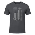 America Pride US Flag Faith Over Fear Prayer T-Shirt in Charcoal - front view