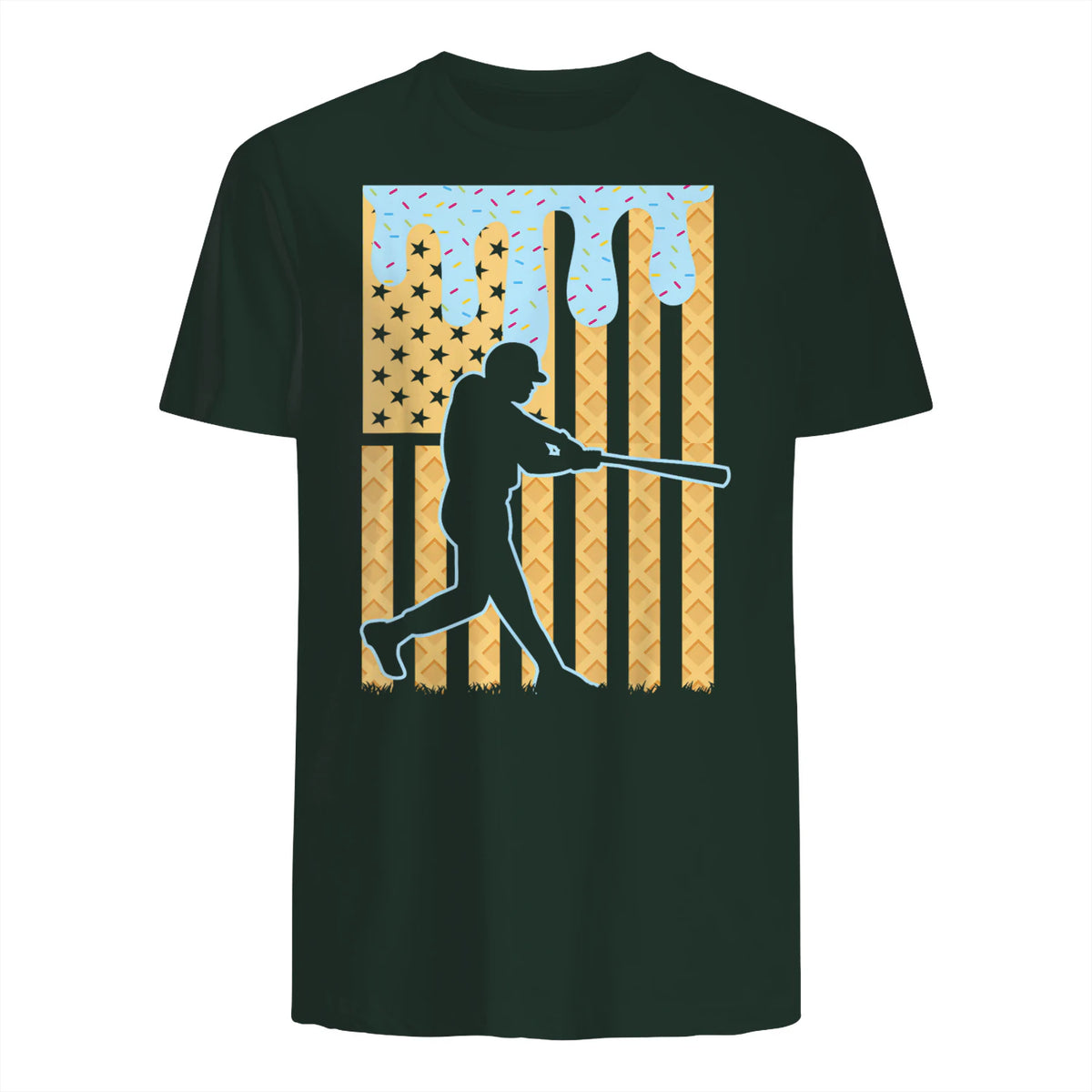 Baseball Drip Boys Dripping Ice Cream Baseball American Flag T-Shirt in Forest Green - back view