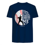 Philippians Four Thirteen Baseball Player Graphic with Bible Verse T-Shirt in Navy - back view