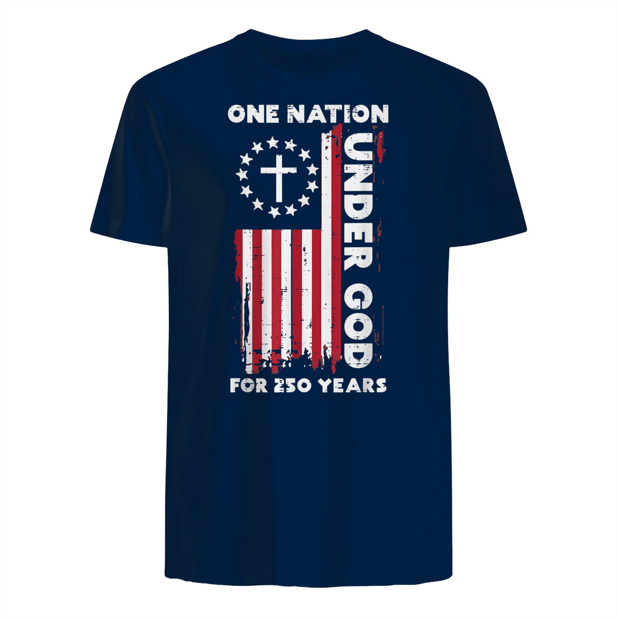 Christian American Flag Anniversary T-Shirt in Navy - back view