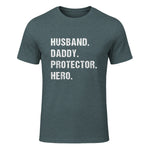 Husband Daddy Protector Hero T-Shirt in Dark Heather - front view